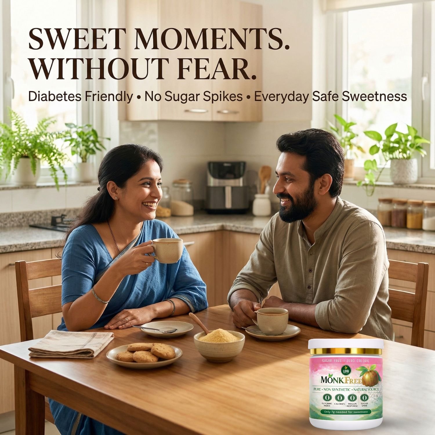 MonkFree Monk Fruit Sweetener | Zero Calorie 1:1 Sugar Substitute | Keto & Diabetic Friendly | 210g