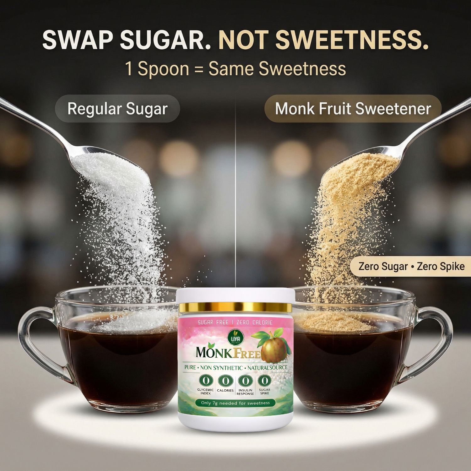 MonkFree Monk Fruit Sweetener | Zero Calorie 1:1 Sugar Substitute | Keto & Diabetic Friendly | 210g
