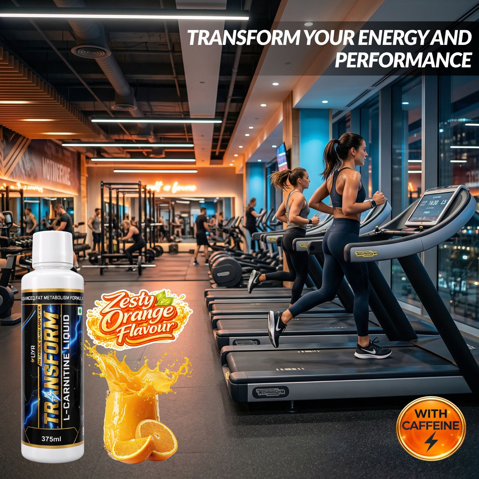 Liya Transform L-Carnitine Liquid 3000mg with Caffeine | Fat Burner & Energy Boost | 375ml